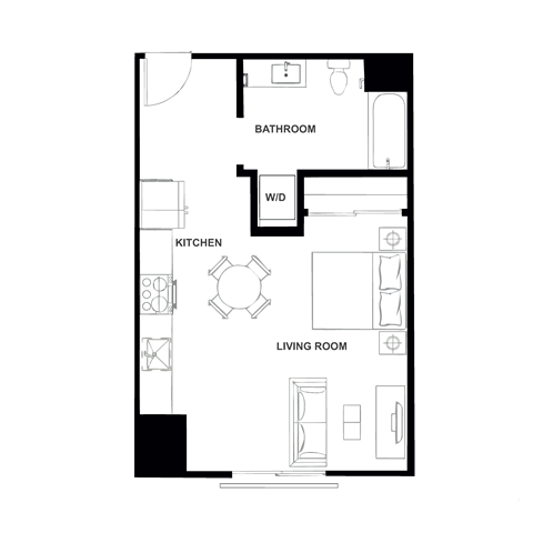 Floor plan for studio, 1 bath, 492 sqft
